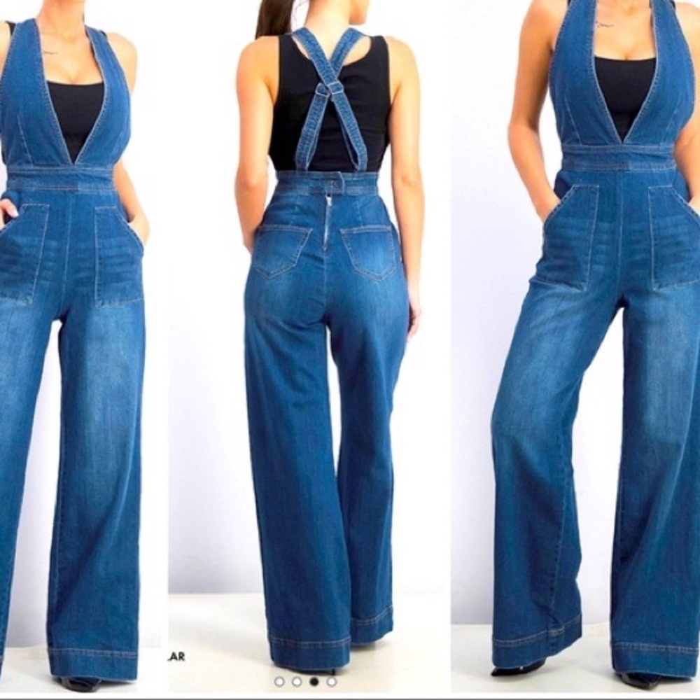 DOLLHOUSE v-neck denim jumpsuit